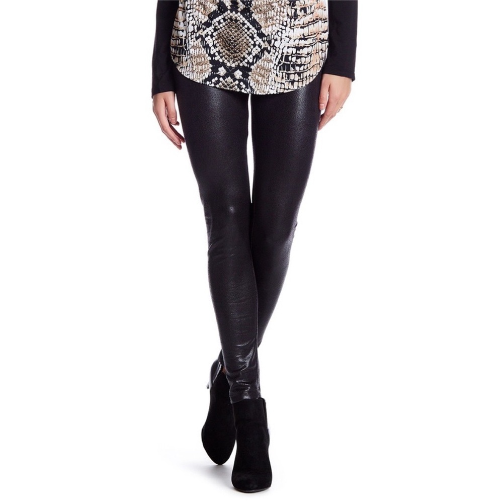 Hale Bob Womens Leggings Pants Black Faux Leather Textured  Stretch